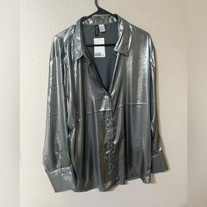 H&M Silver Metallic Blouse NWT